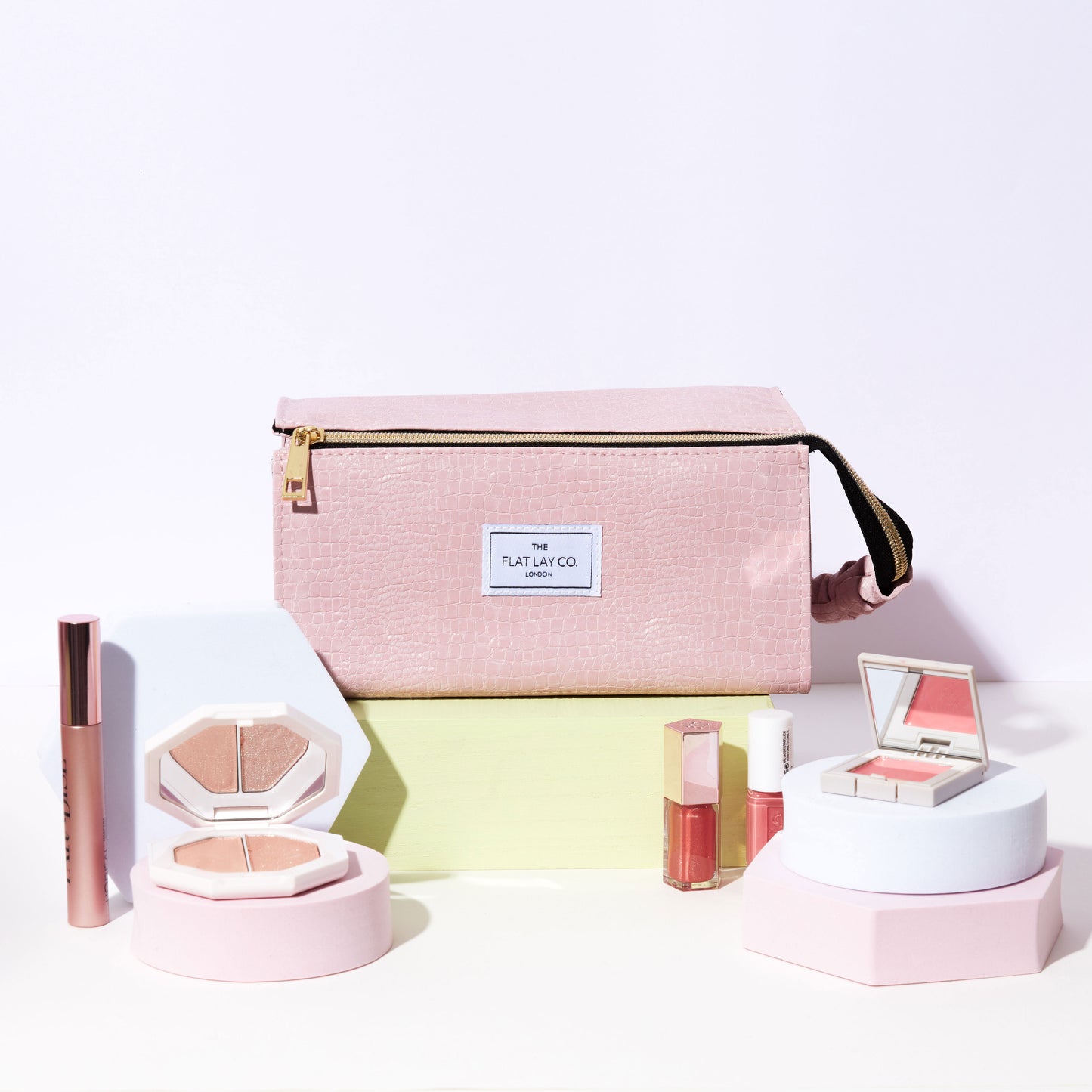 Flat Lay Makeup Box Bag - Pink Croc