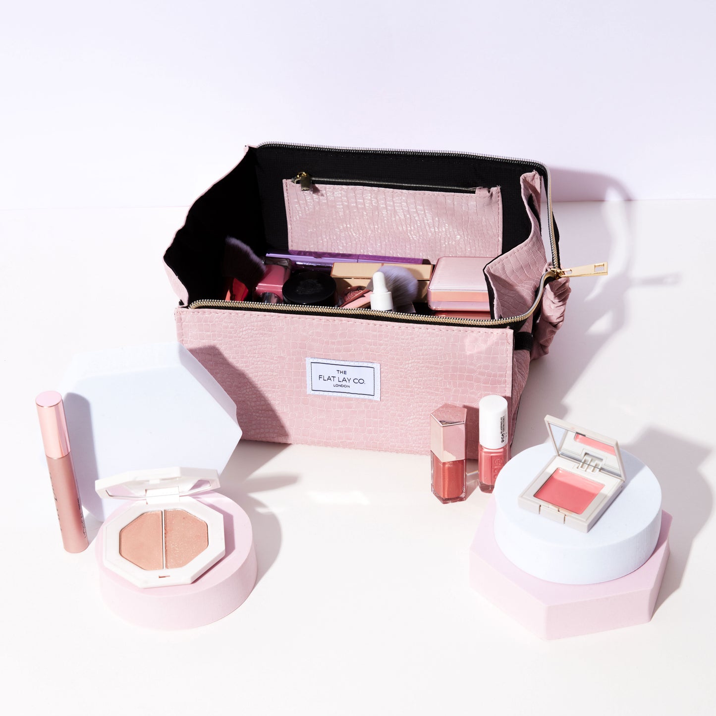 Flat Lay Makeup Box Bag - Pink Croc