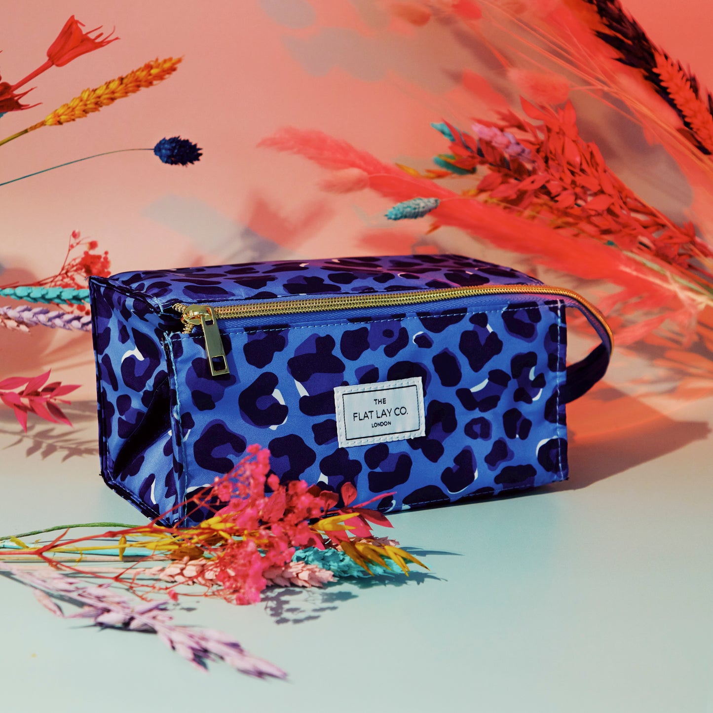 Flat Lay Makeup Box Bag - Blue Leopard