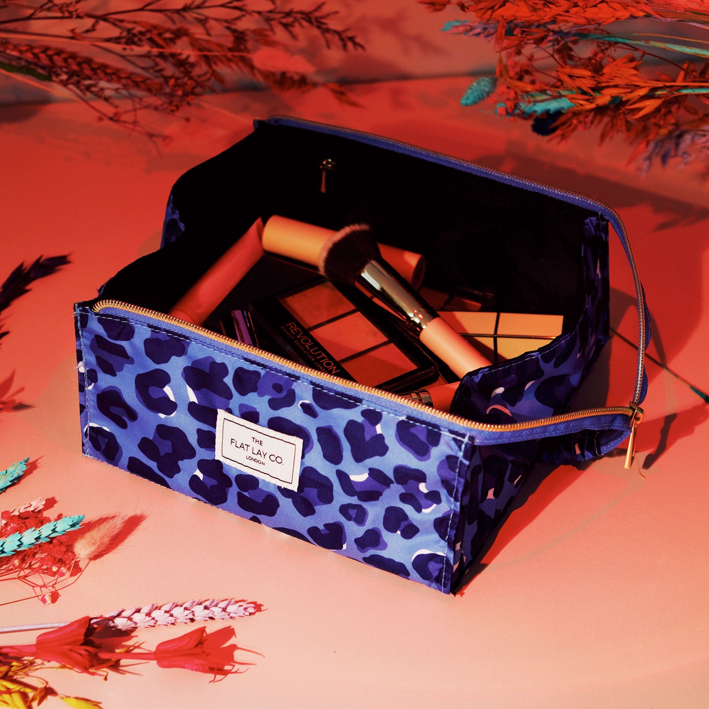 Flat Lay Makeup Box Bag - Blue Leopard