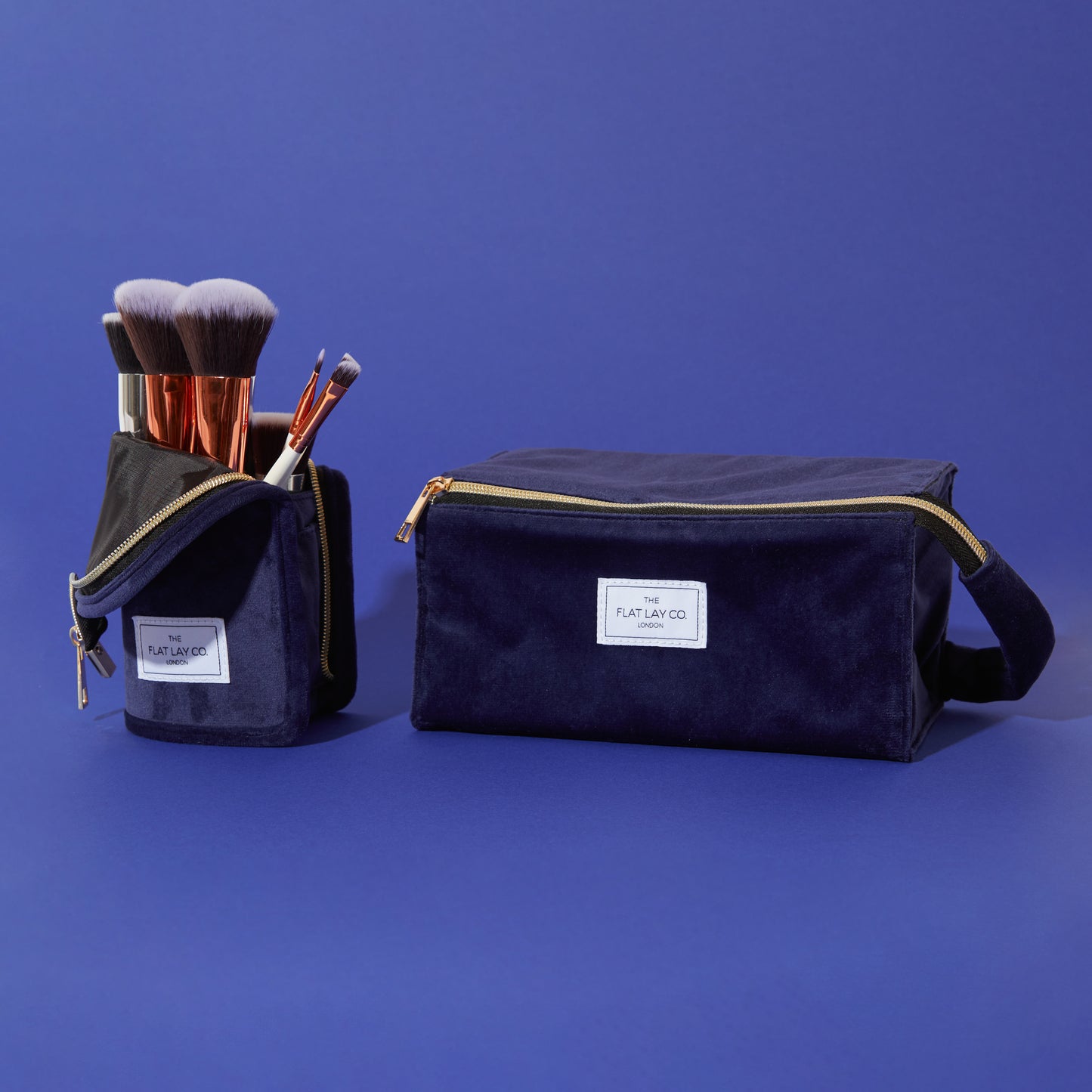 Flat Lay Makeup Box Bag - Deep Blue Velvet