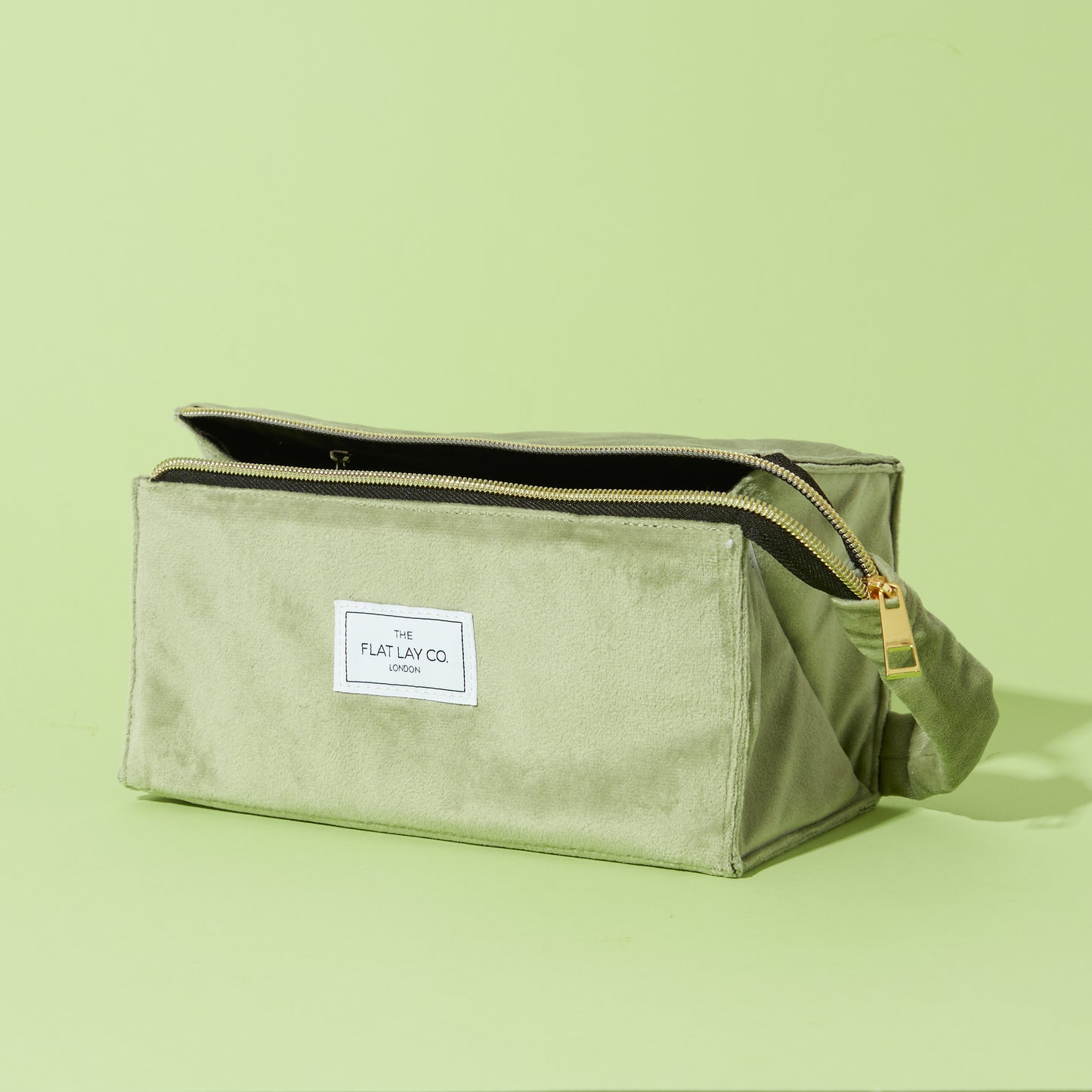 Flat Lay Makeup Box Bag - Sage Green Velvet
