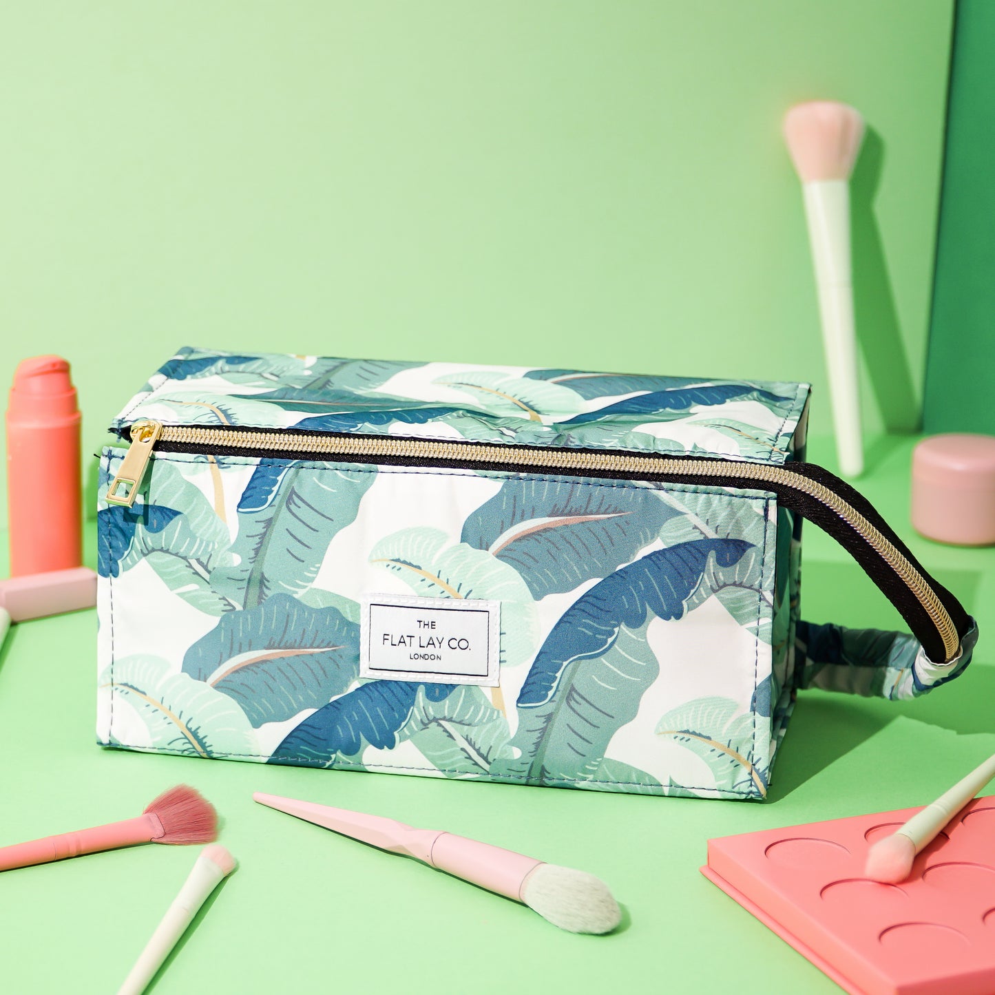 XXL Flat Lay Makeup Box Bag - Tropical Leaves