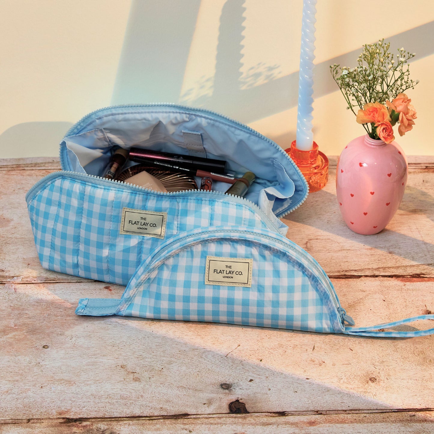 Marshmallow Flat Lay Makeup Box Bag - Blue Gingham