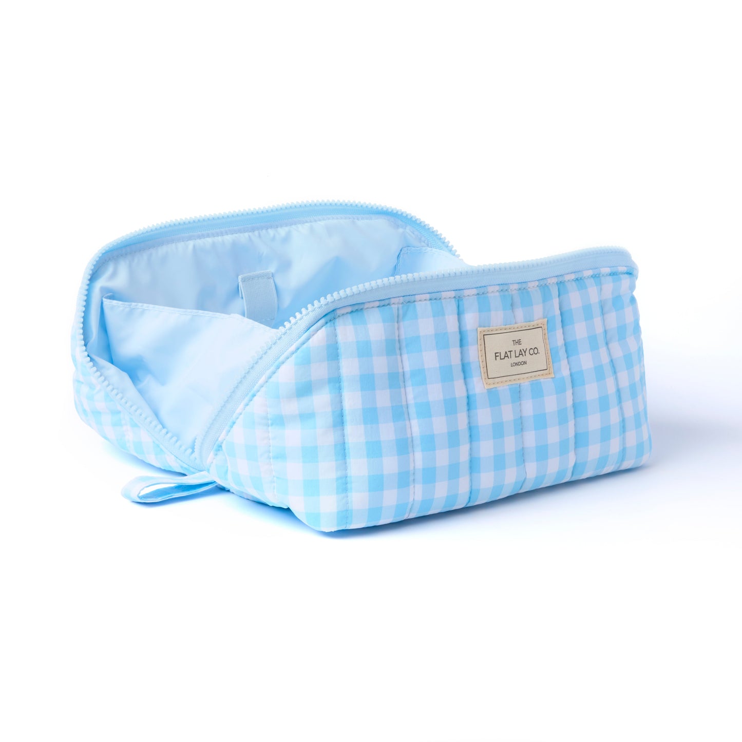 Marshmallow Flat Lay Makeup Box Bag - Blue Gingham