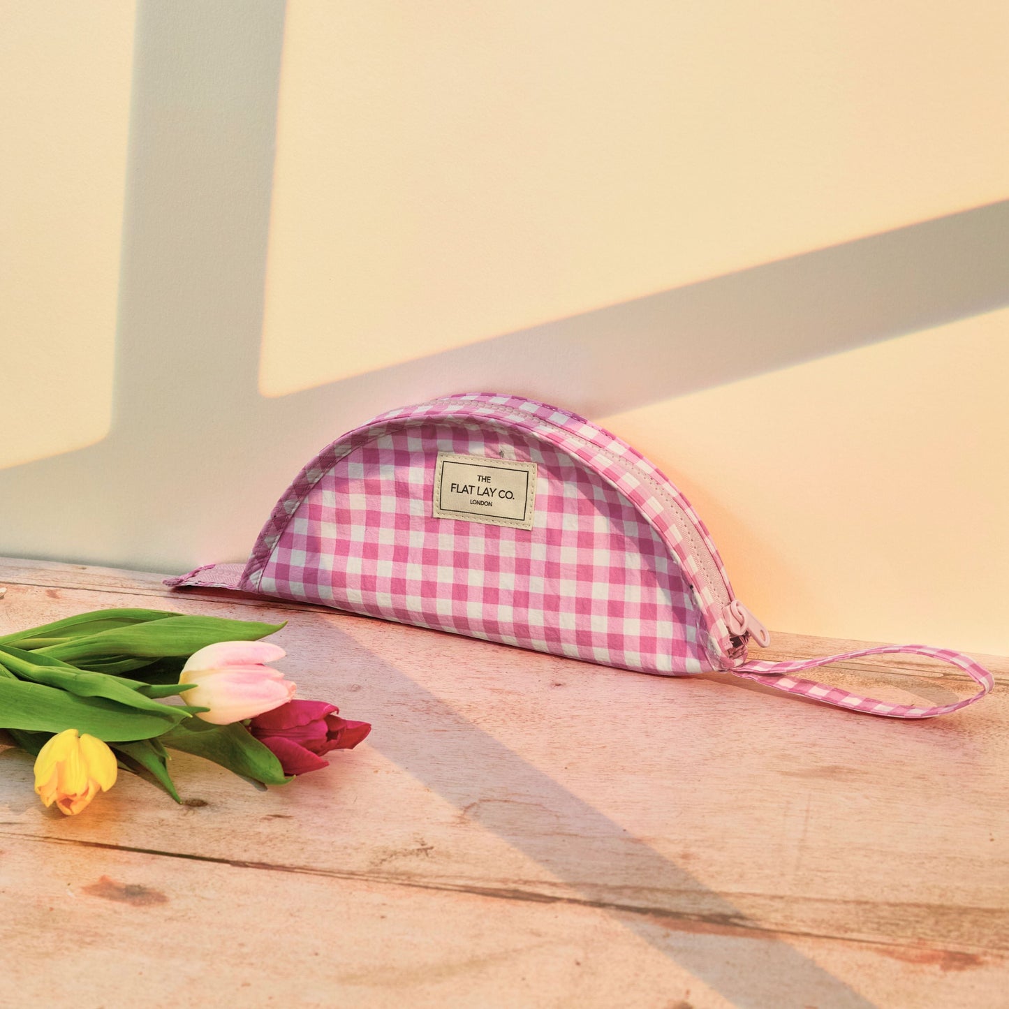 Parachute Lunar Flat Lay Makeup Pouch - Pink Gingham