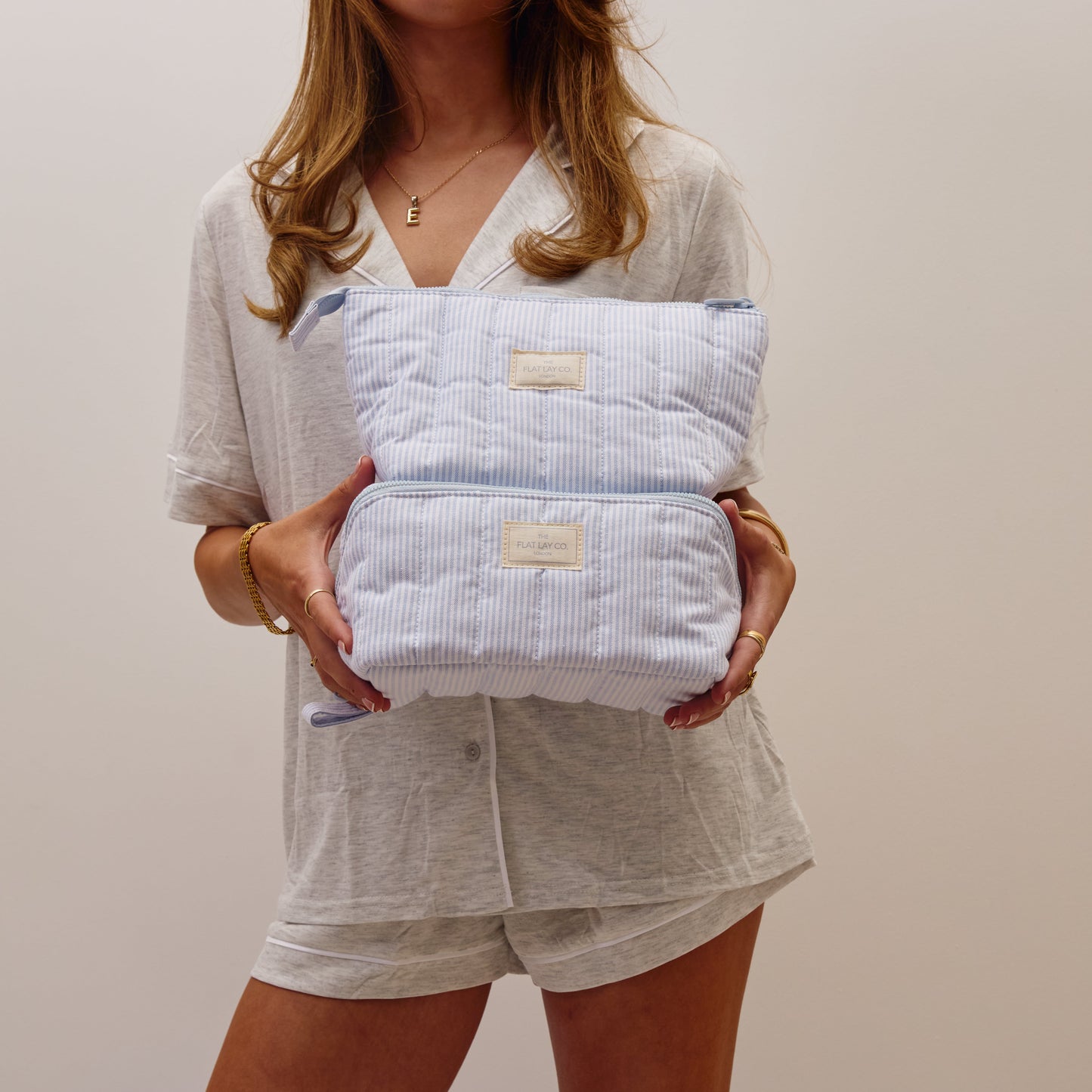 Marshmallow Makeup Box Bag - Cotton Blue Pinstripes