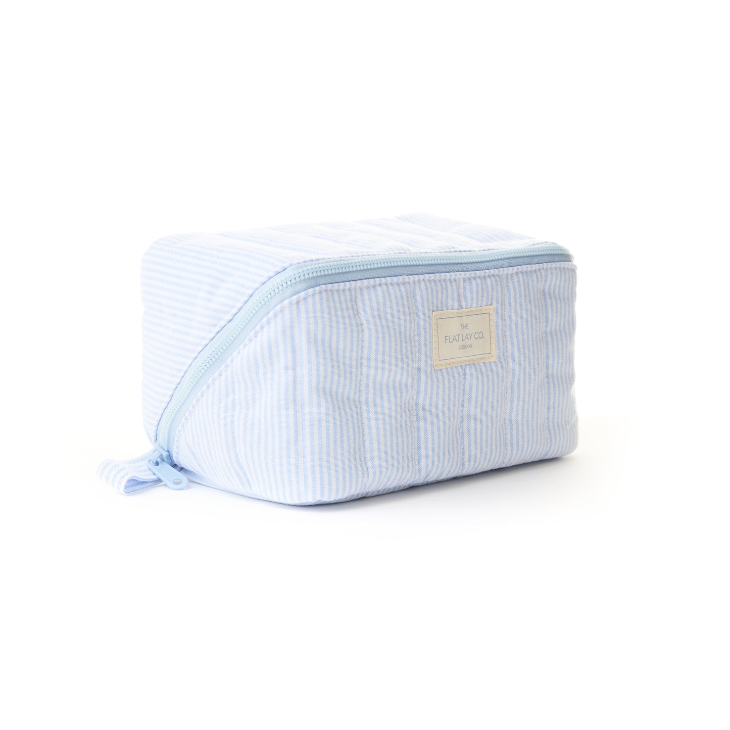 Marshmallow Makeup Box Bag - Cotton Blue Pinstripes