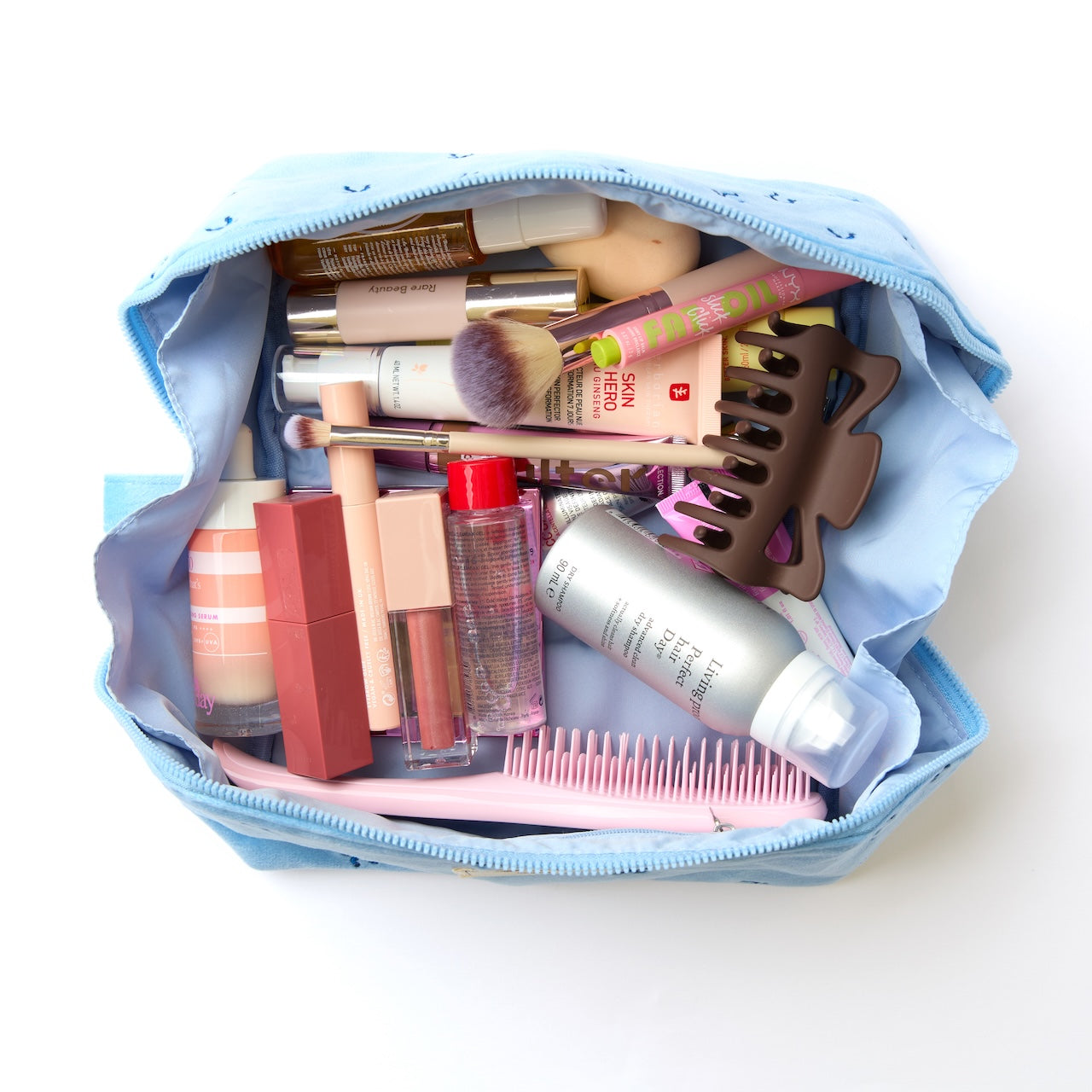 Flat Lay Makeup Box Bag - Ditsy Bows Blue Embroidered Velvet