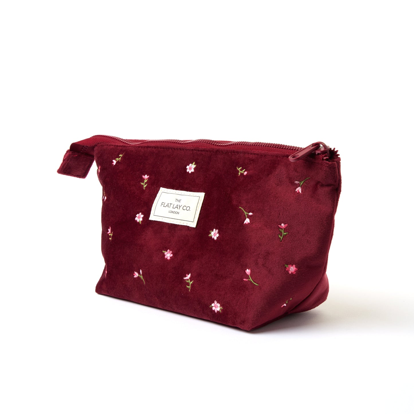 Essential Makeup Pouch - Ditsy Roses Burgundy Embroidered Velvet