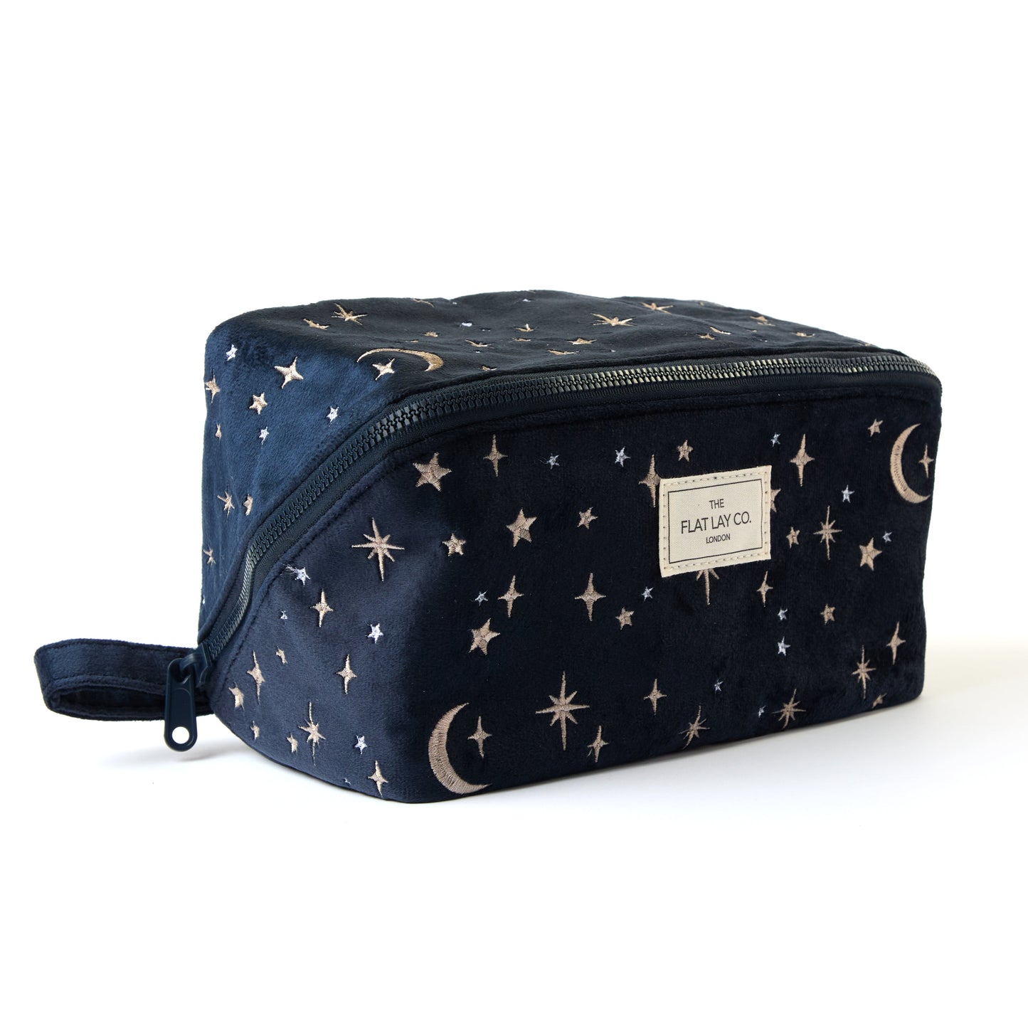 Flat Lay Makeup Box Bag - Celestial Blue Embroidered Velvet