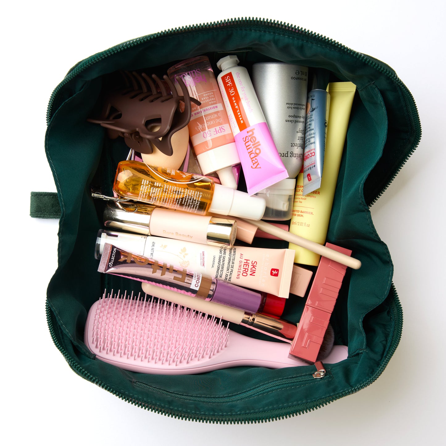 Flat Lay Makeup Box Bag - Green Leaves Embroidered Velvet