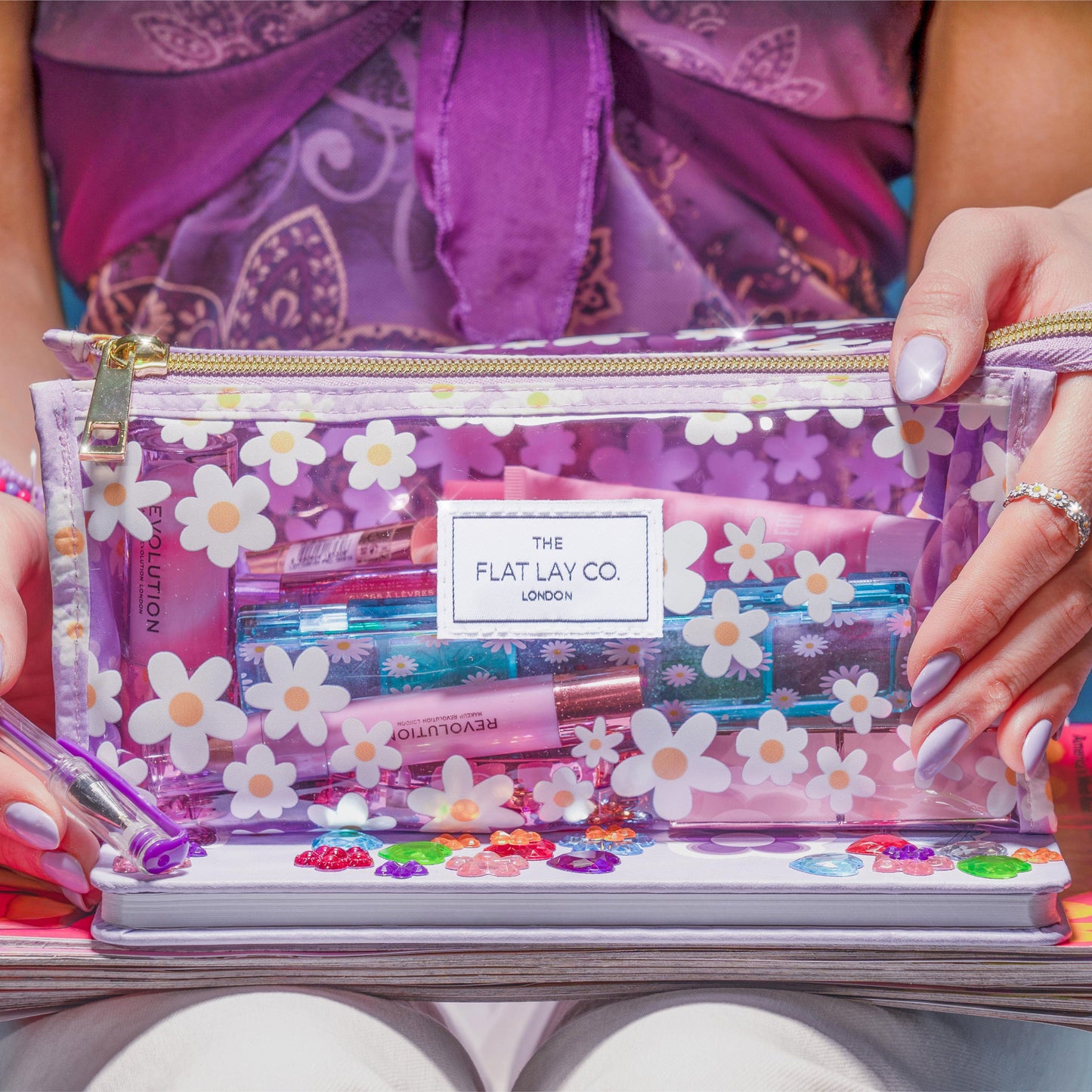 Jelly Flat Lay Makeup Box Bag - Lilac Daisy