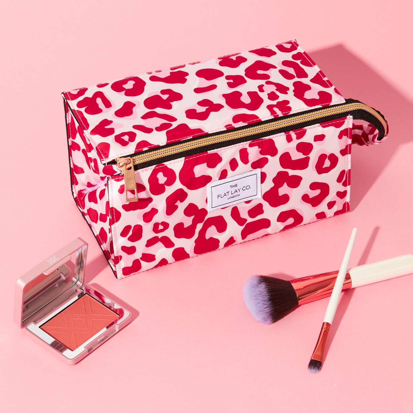 Flat Lay Makeup Box Bag - Pink Leopard