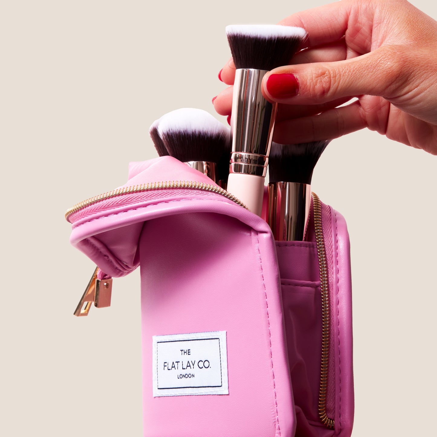 Pink Vegan Leather Standing Brush Case and Pot
