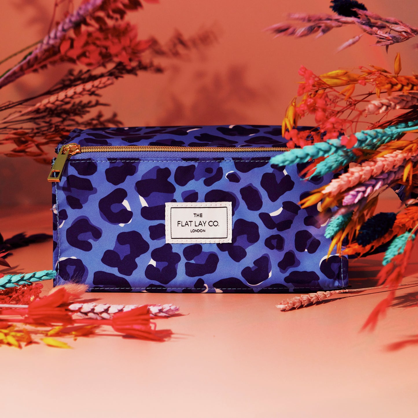 Flat Lay Makeup Box Bag - Blue Leopard