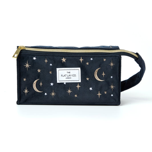 Blue Celestial Embroidered Velvet Flat Lay Makeup Box Bag