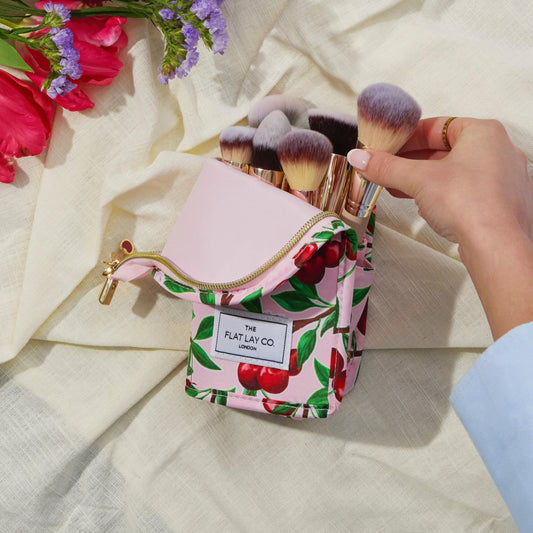 Standing Makeup Brush Case - Cherries