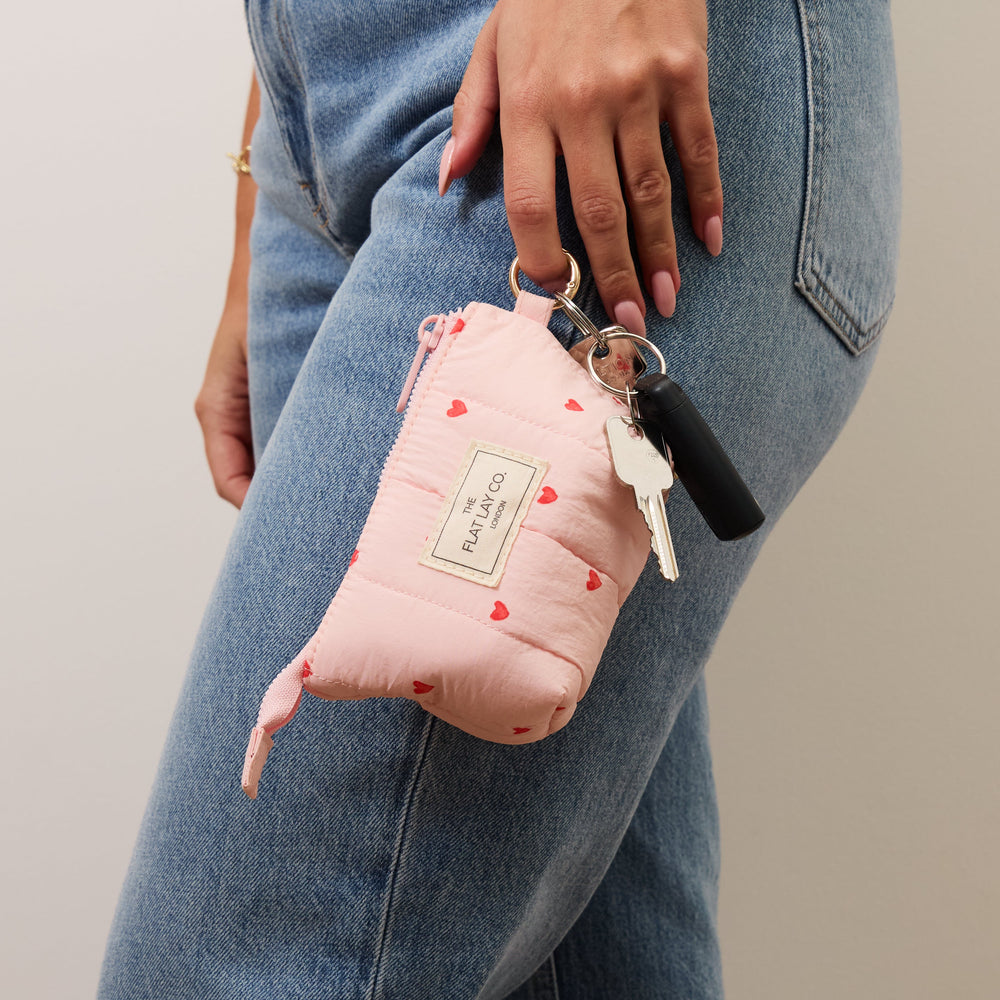 Mini Keyring Pouch - Sweet Pink Hearts