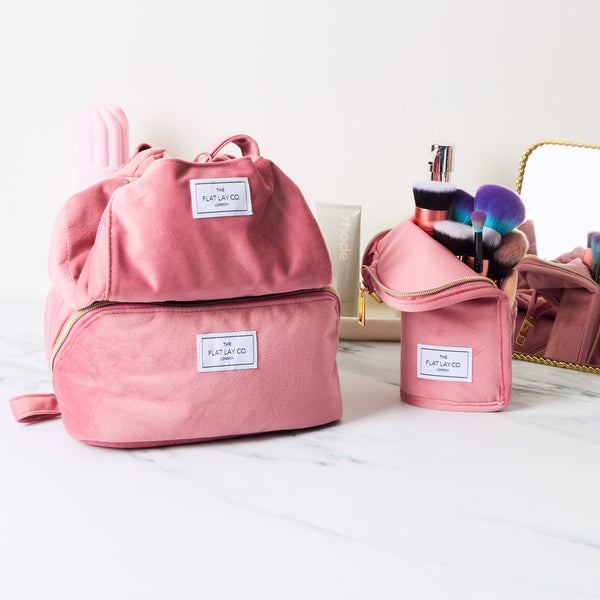 Flat Lay Makeup Box Bag - Pink Velvet