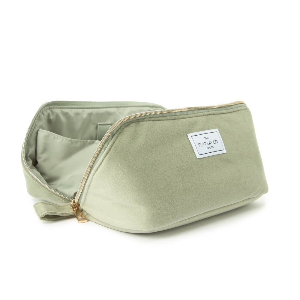 Flat Lay Makeup Box Bag - Sage Green Velvet