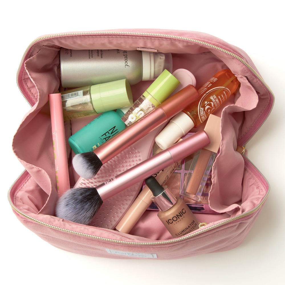 Flat Lay Makeup Box Bag - Pink Velvet
