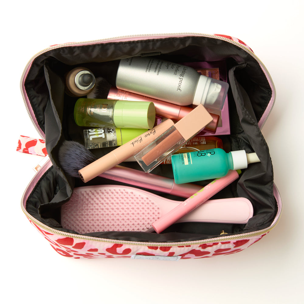 Flat Lay Makeup Box Bag - Pink Leopard