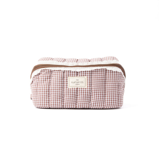 Marshmallow Flat Lay Makeup Box Bag - Mocha Gingham
