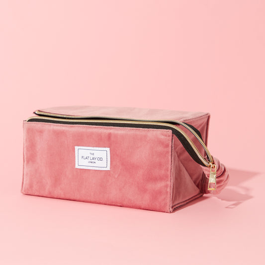 Flat Lay Makeup Box Bag - Pink Velvet