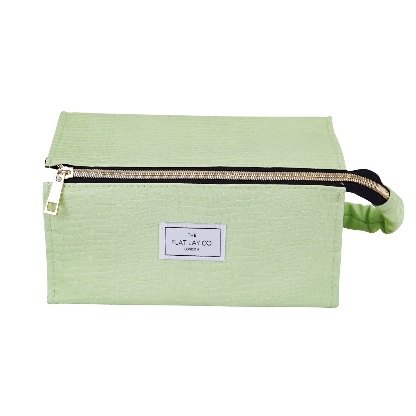 Green Croc Open Flat Makeup Box Bag and Tray