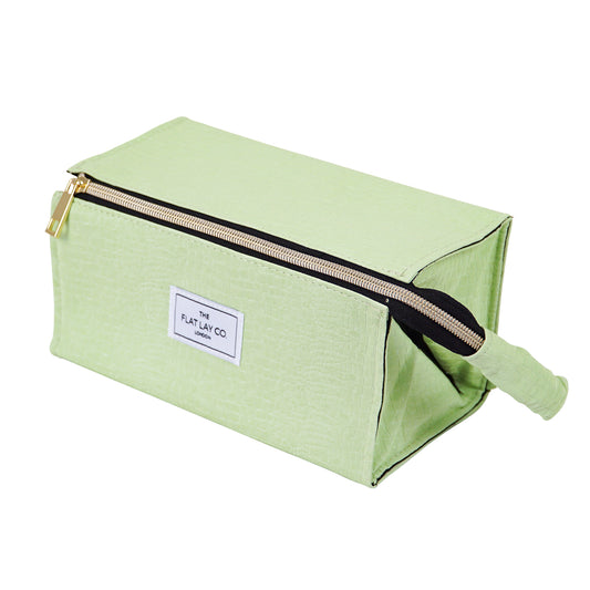 Green Croc Flat Lay Makeup Box Bag