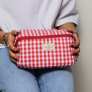 Marshmallow Flat Lay Makeup Box Bag - Red Gingham