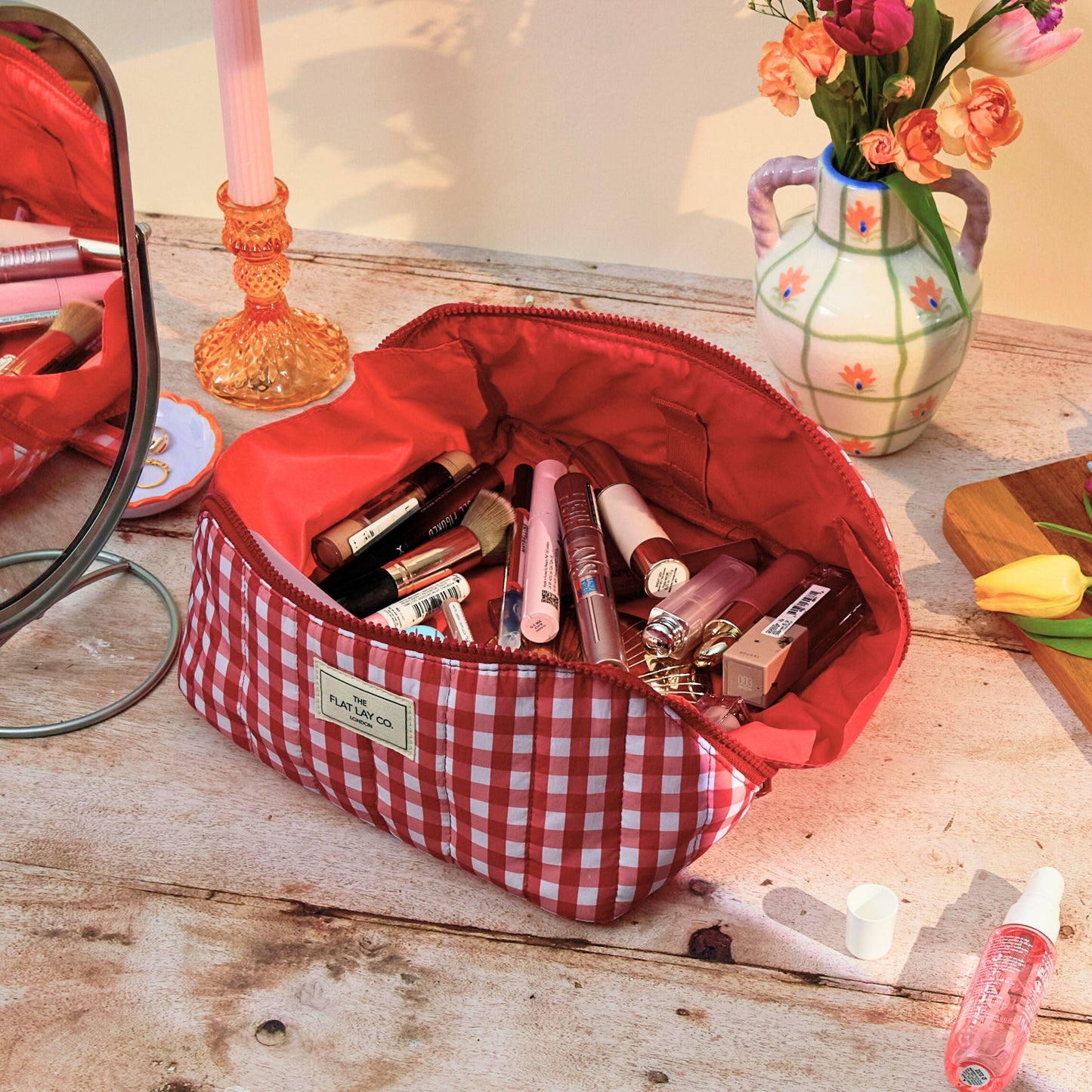 Marshmallow Flat Lay Makeup Box Bag - Red Gingham