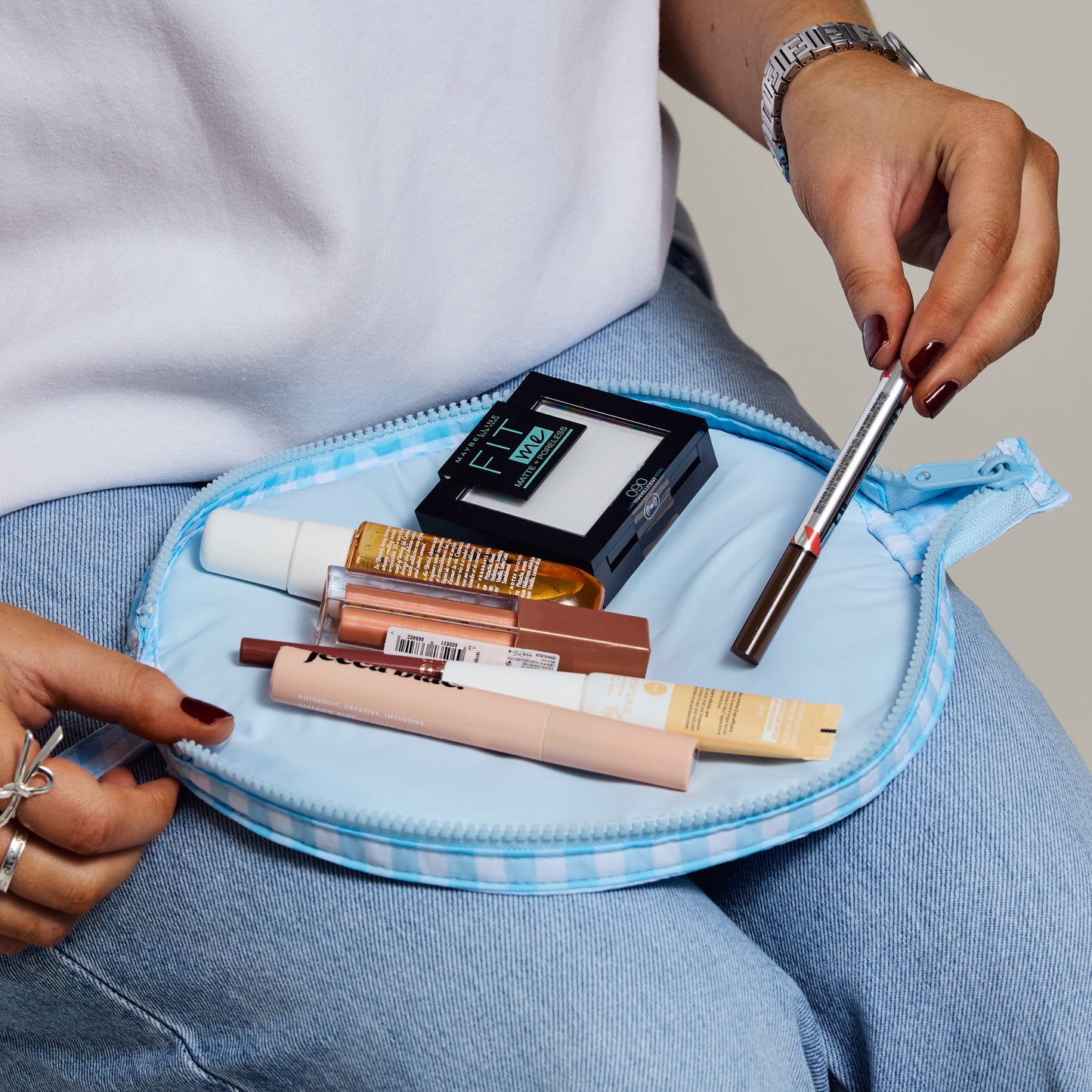 Parachute Lunar Flat Lay Makeup Pouch - Blue Gingham