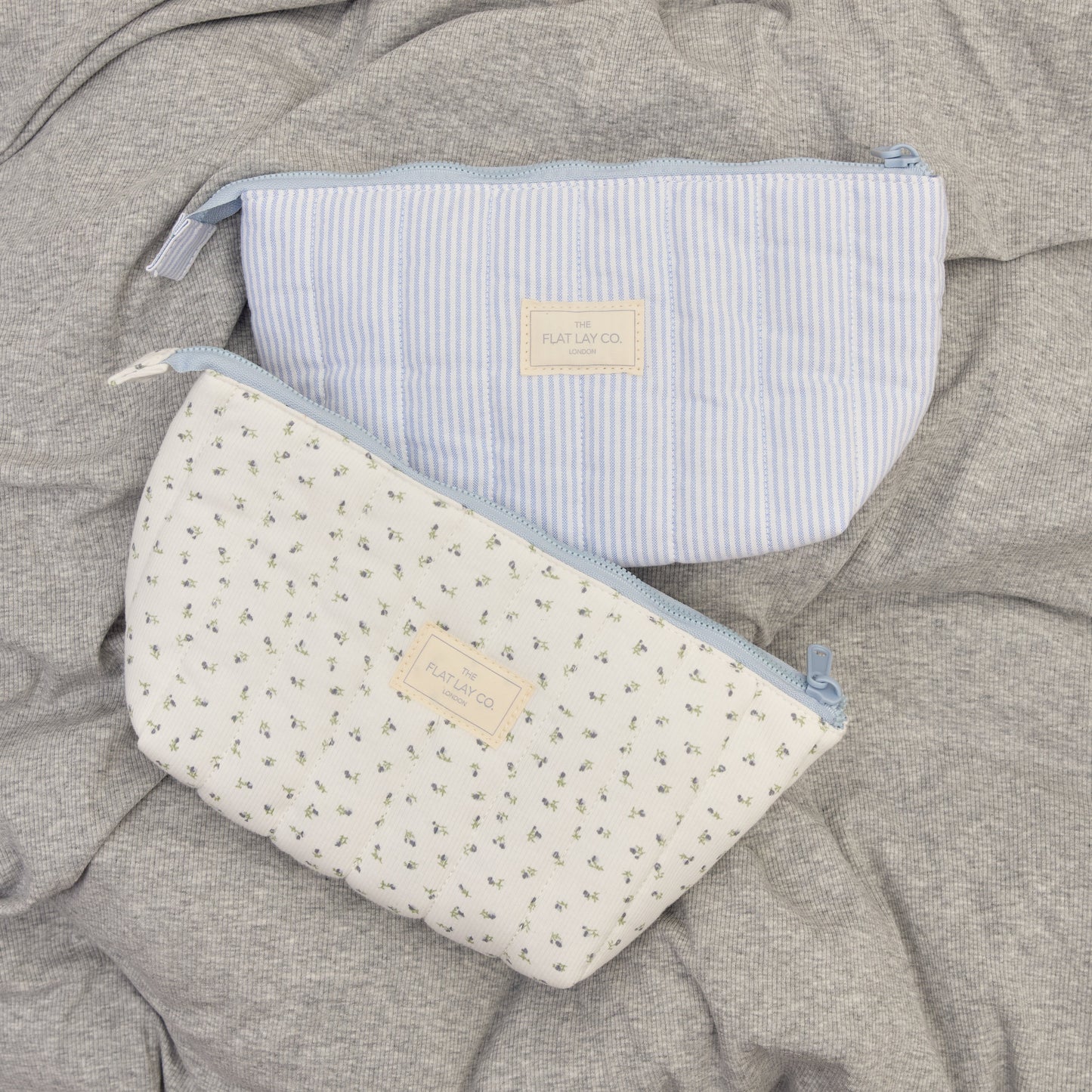 Padded Essential Makeup Pouch - Cotton Blue Pinstripes