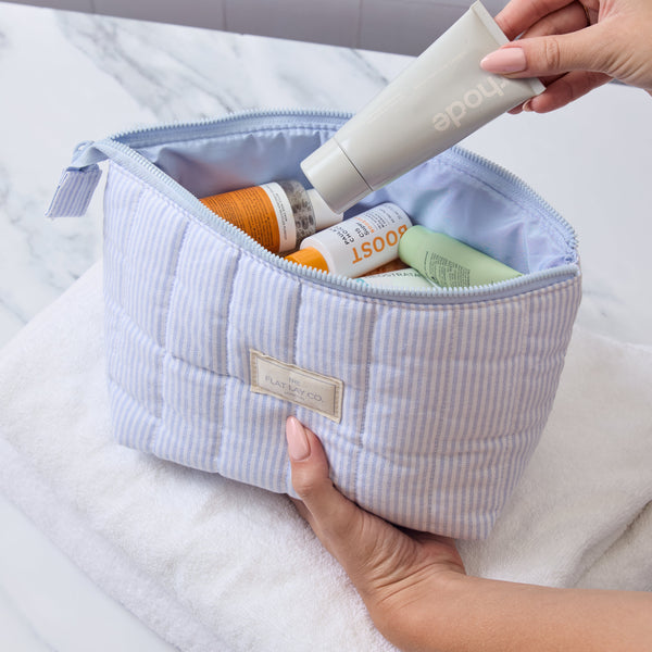 Padded Essential Makeup Pouch - Cotton Blue Pinstripes