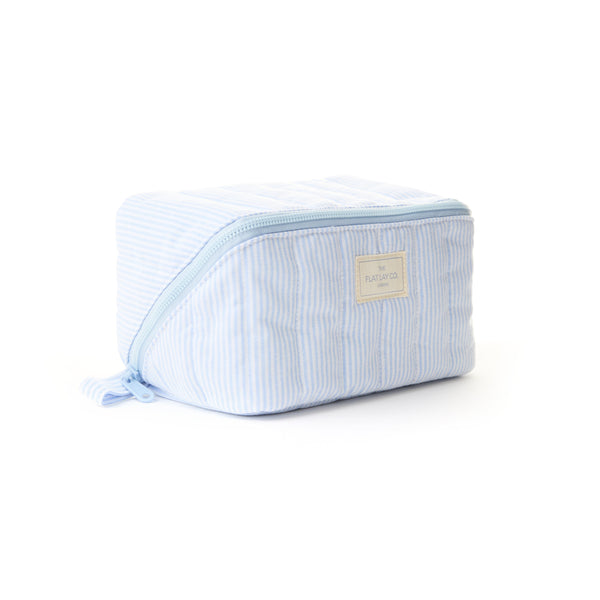 Marshmallow Makeup Box Bag - Cotton Blue Pinstripes
