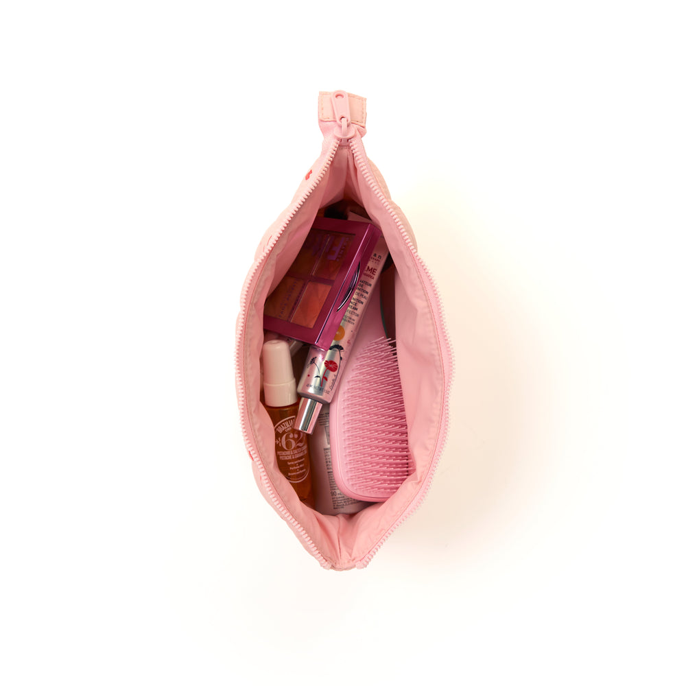 Padded Essential Pouch & Mini Keyring Bundle - Sweet Pink Hearts