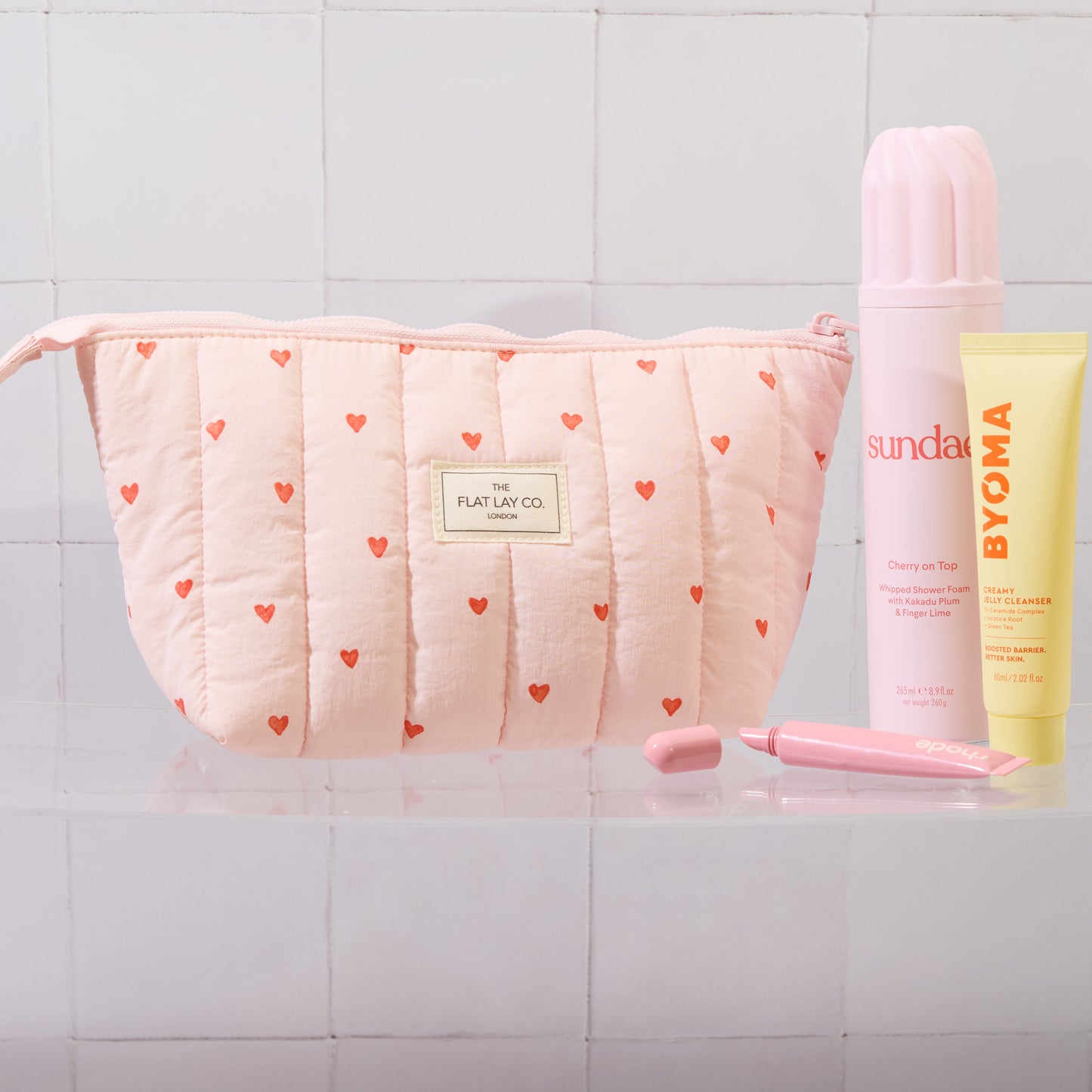 Padded Essential Makeup Pouch - Sweet Pink Hearts