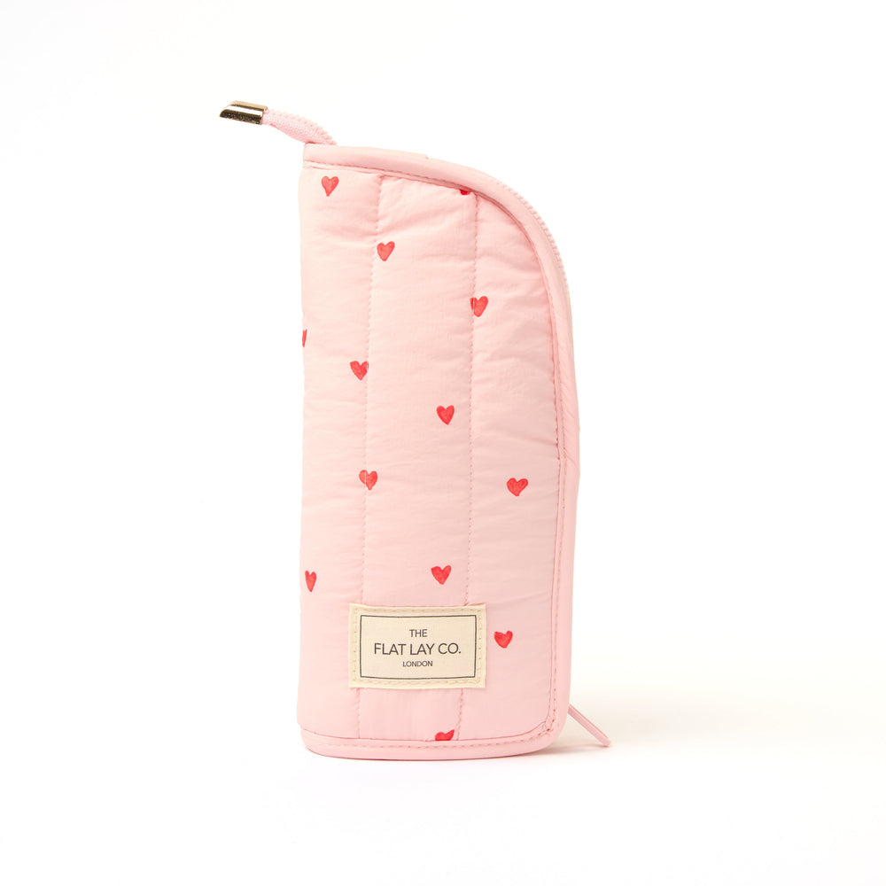 Padded Standing Makeup Brush Case - Sweet Pink Hearts