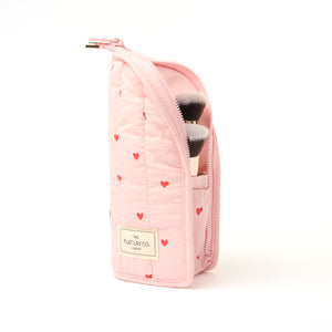 Padded Standing Makeup Brush Case - Sweet Pink Hearts