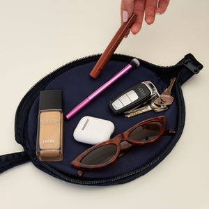 Lunar Flat Lay Makeup Pouch - Celestial Blue Embroidered Velvet