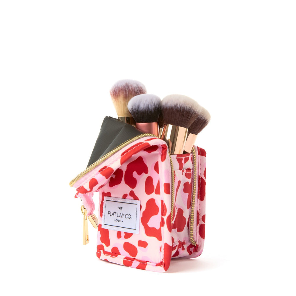 Standing Makeup Brush Case - Pink Leopard Print