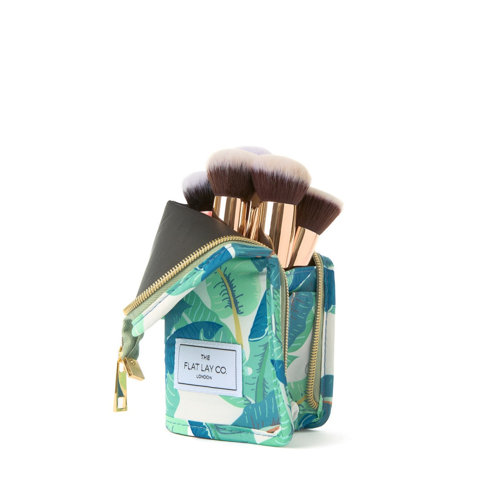 Standing Makeup Brush Case - Tropical Leaves