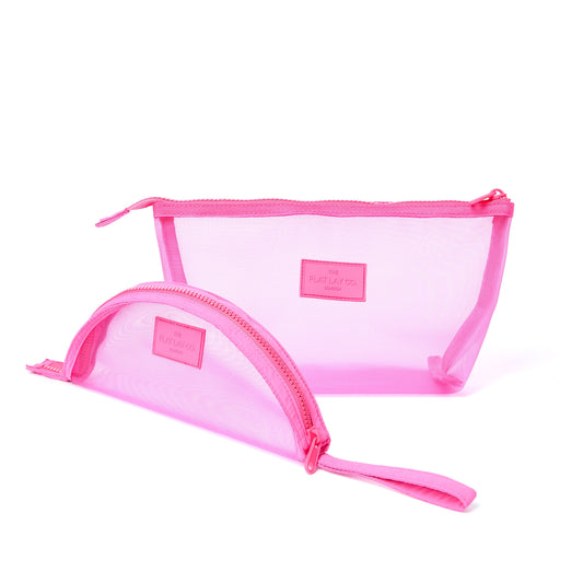 Mesh Makeup Pouch Bundle (2-Pack) - Hot pink