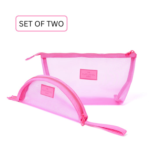 Mesh Makeup Pouch Bundle (2-Pack) - Hot pink