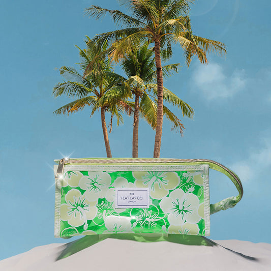 Jelly Open Flat Box Bag in Green Hibiscus