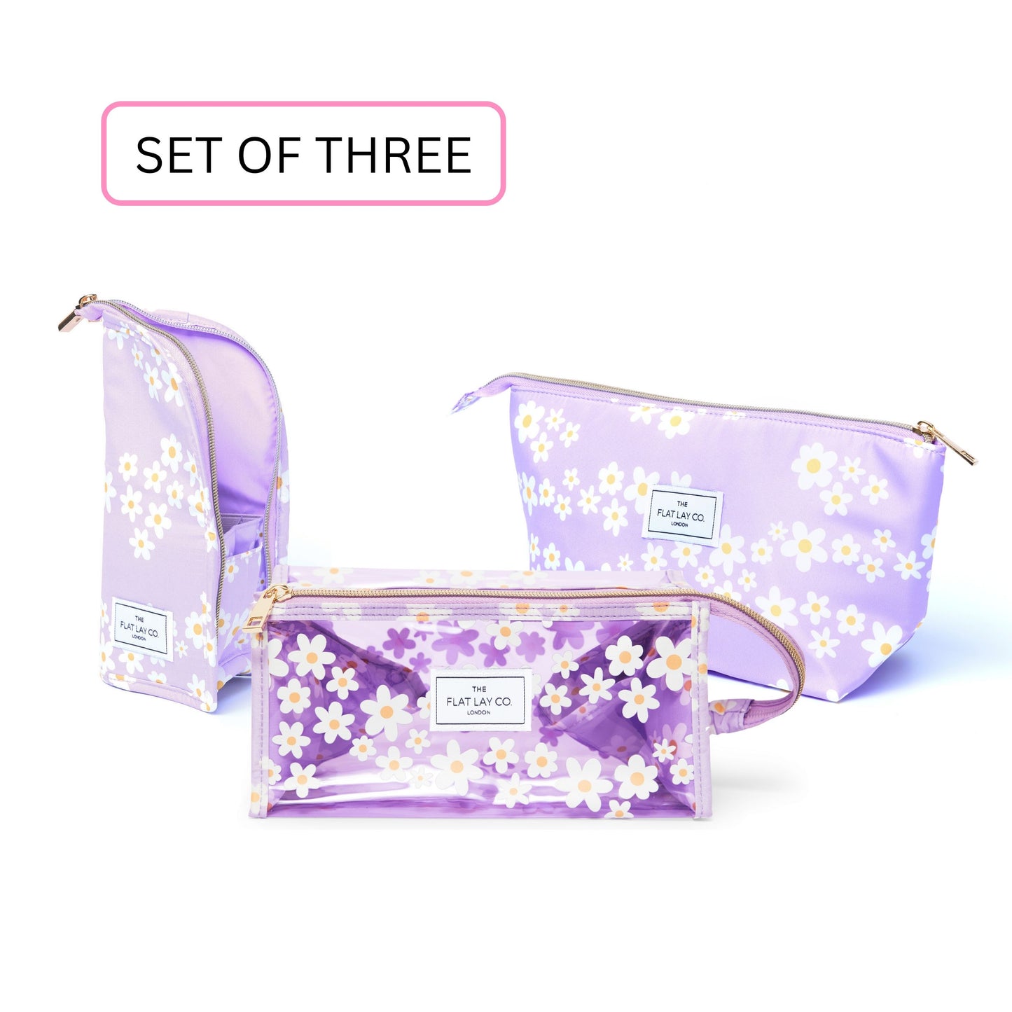 Ditsy Makeup Bag Bundle (3-Pack) - Lilac Daisy