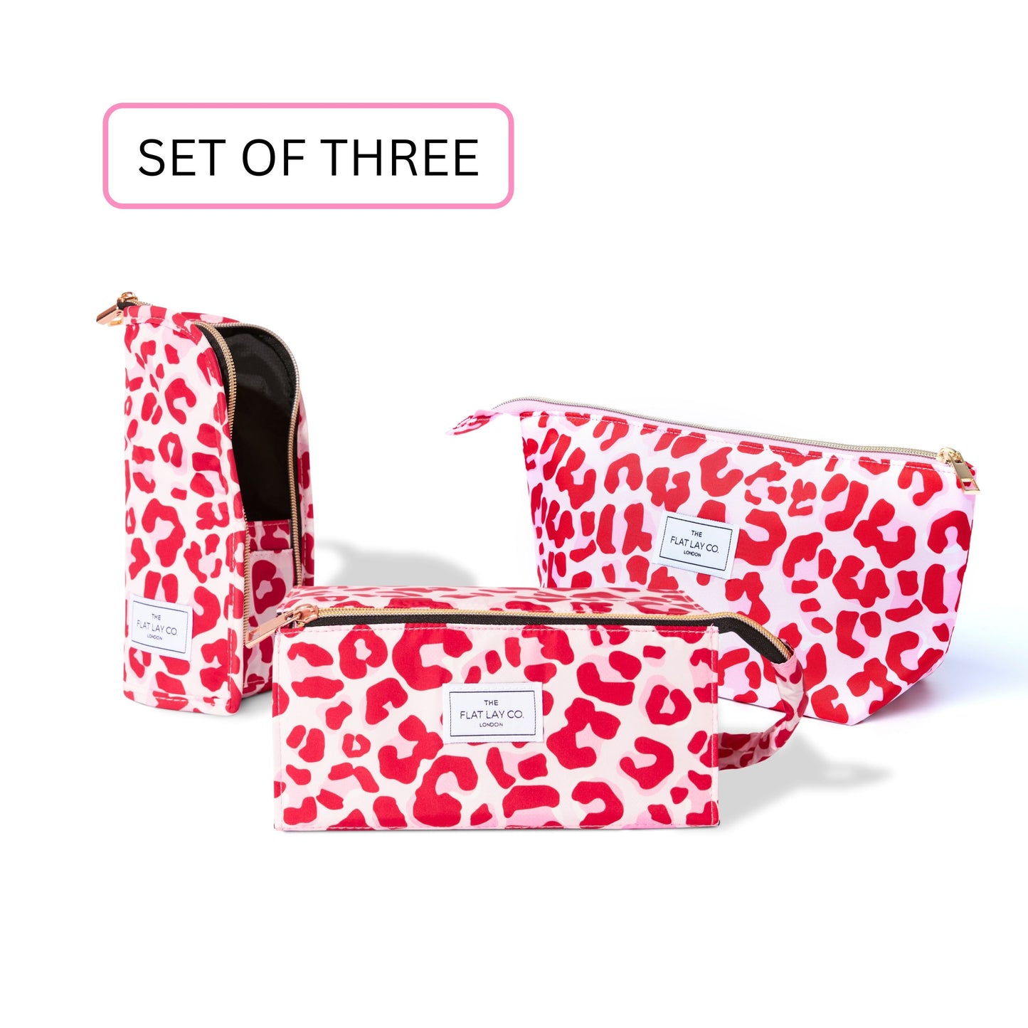 Leopard Makeup Bag Bundle (3-Pack) - Pink