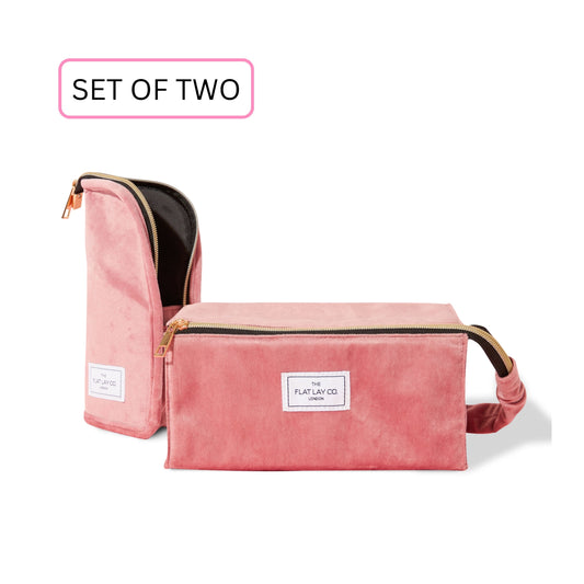 Velvet Makeup Bag Bundle (2-Pack) - Pink